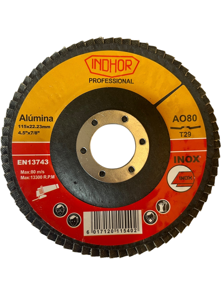 10X Disco Flap de Amoladora INDHOR de 115×22,23 25*26 72pcs  G80