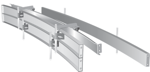 [MP3850600] MOLDE BOCACALLE CORDÓN CUNETA CURVO, chapa de 3,20 mm, respaldo en 2 sectores altura 15 cm y caravista  y costado cuneta altura 15 cm, una esquina (90°), radio 6 m en 4 tramos, desarrollo 9,42 m